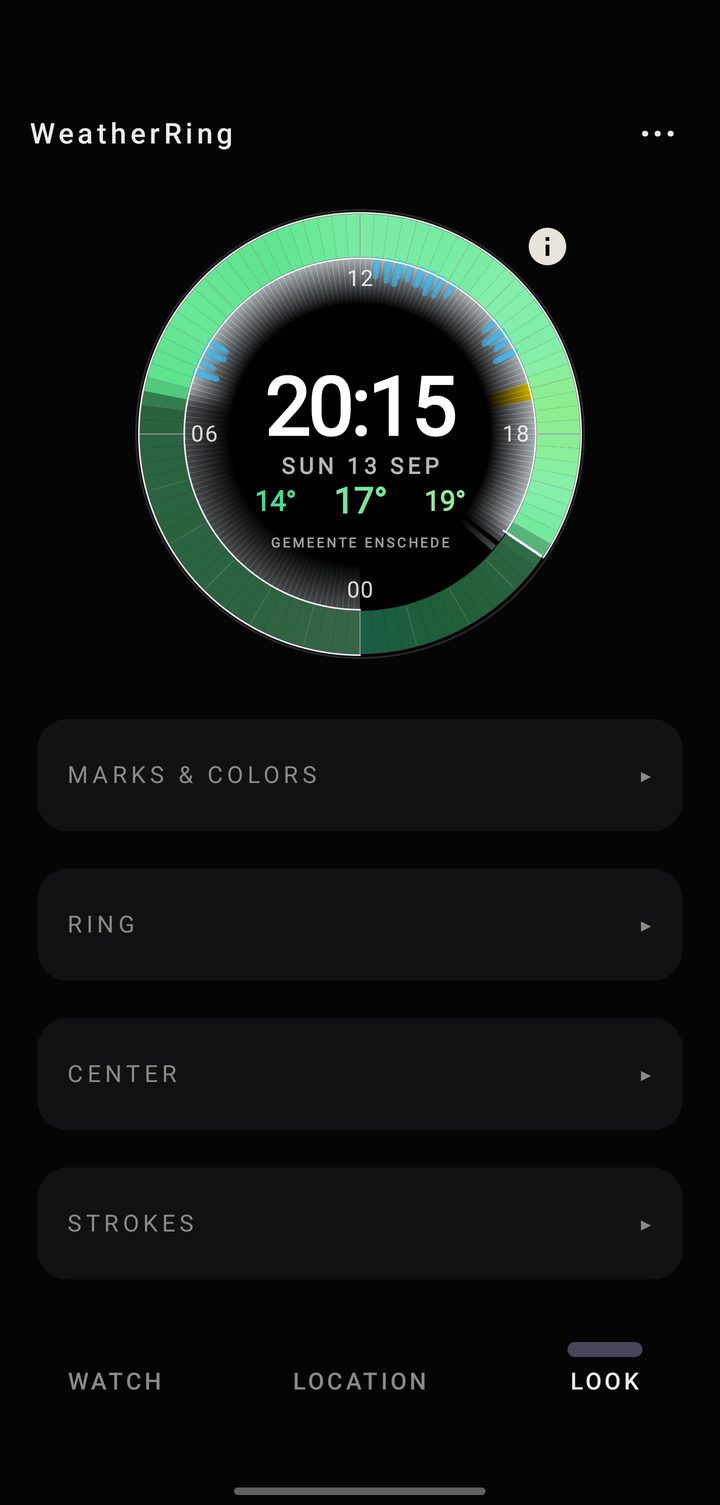 WeatherRing Look tab: Marks & colors, Ring, Center, Strokes