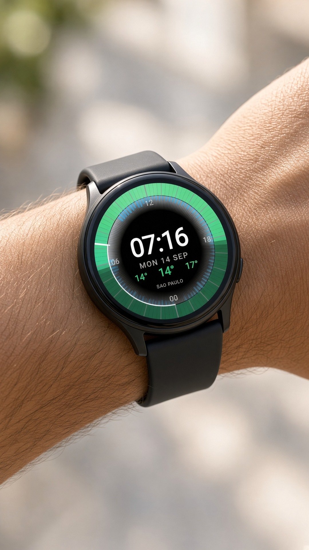 WeatherRing on a wrist in São Paulo, rain on a green ring